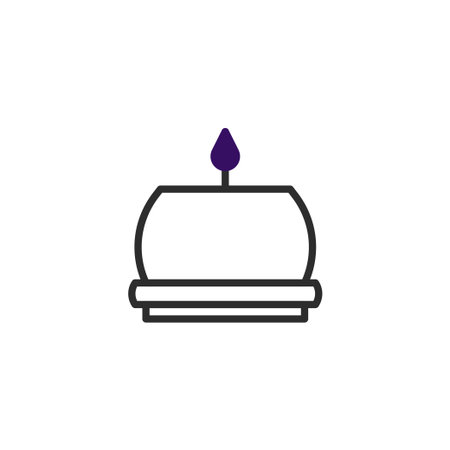 An elegant, minimalistic design of a candle featuring a soft purple flame, radiating gentle light. This graphic illustration offers simplicity with beauty in decorative art for concepts ofのイラスト素材
