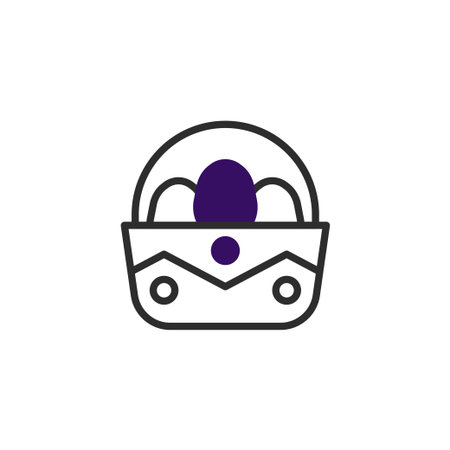 A delightful graphic illustration presents an easter basket adorned with geometric patterns, holding a single, striking purple egg. The simplicity of the design lends a modern and cheerful feel,のイラスト素材