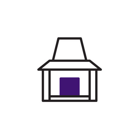 A sleek and contemporary illustration captures a structured building through minimalist geometric shapes, highlighting a purple element, set against a clean background, offering an artisticのイラスト素材