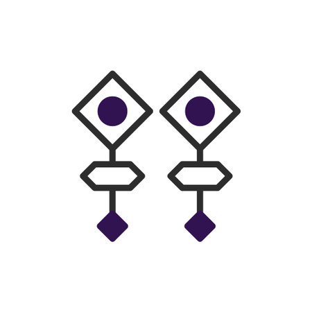 An illustration of geometric earrings displaying a modern design aesthetic. The earrings feature diamonds, circles, and hexagons, showcasing a balance between shapes and a minimalist style. Theのイラスト素材