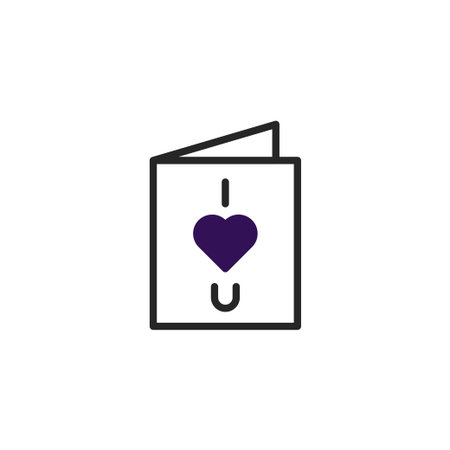 A simple yet expressive illustration of a greeting card, adorned with a heart symbol, conveys feelings of love and affection. The minimalist design, with its clean lines and purple color, adds aのイラスト素材