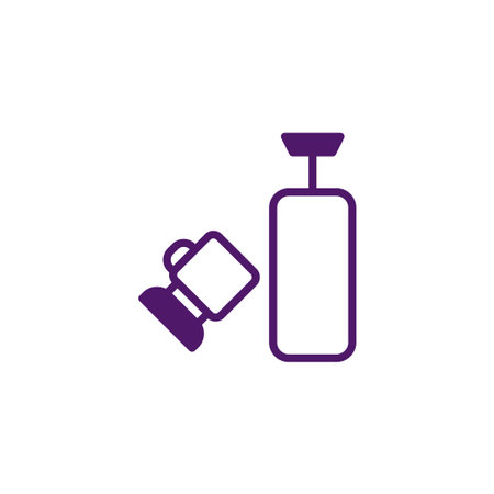 A minimalist graphic illustration showcasing a boxing punch aimed at a punching bag represents training equipment and athletic fitness. The simple design provides clarity and can be used forのイラスト素材