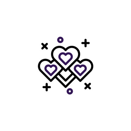 A stylized illustration depicts a cluster of interlocked hearts, symbolizing love and affection. This modern design uses a combination of purple and black outlines to create a decorative and elegantのイラスト素材