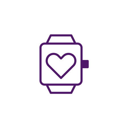 This simple graphic depicts a smartwatch displaying a heart symbol. The design suggests health monitoring and connectivity. Represents digital wellness applications for tracking fitness metrics andのイラスト素材