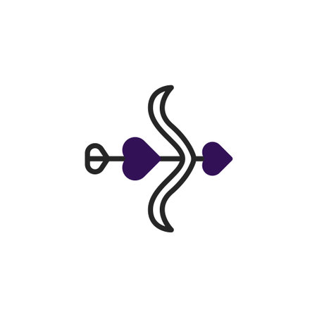 A minimalist vector illustration showcases a stylized arrow piercing two hearts, symbolizing love and connection. The clean lines and simple design convey a modern and elegant romantic sentiment,のイラスト素材