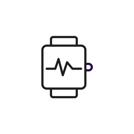 A minimalist icon of a smartwatch displays a heart rhythm tracing, representing the use of technology to monitor and enhance personal health. This visual communicates wellness, fitness tracking, andのイラスト素材