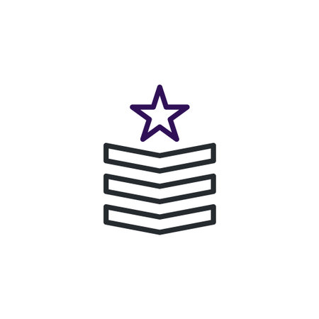 This image depicts a minimalist representation of military rank insignia. Featuring chevrons and a star, the design symbolizes achievement, authority, and hierarchical structure within a service.のイラスト素材