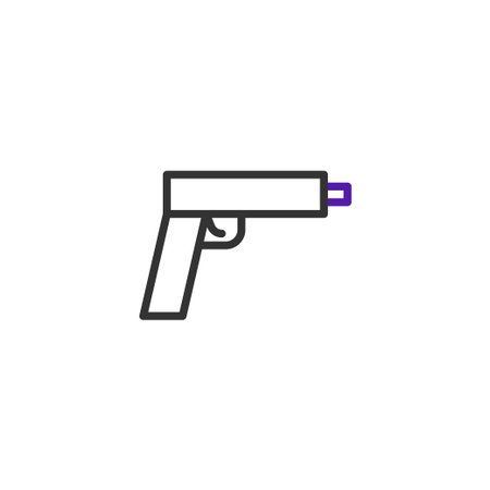 A simplistic and modern illustration of a handgun, rendered as a line drawing with minimalist details. The design focuses on the essential form of the firearm with a highlight in the muzzle. Depictsのイラスト素材