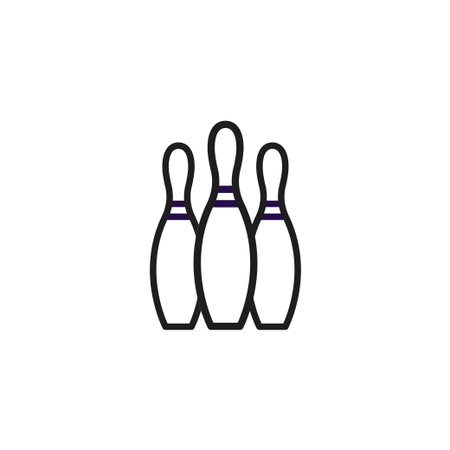 A minimalist illustration showcases three bowling pins, symbolizing recreation, competitive sports, and leisure activities. The clean lines and simple design evoke feelings of fun, competition, andのイラスト素材