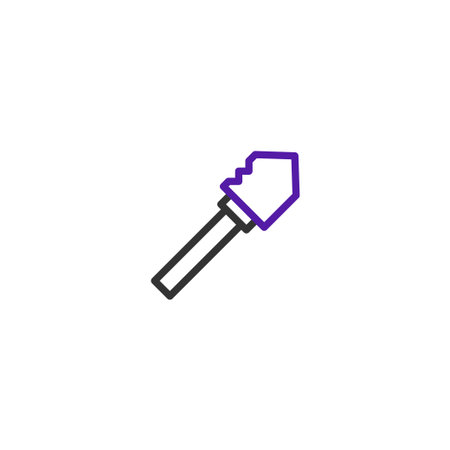 This stylized shovel icon features a striking dual-tone design, combining purple and grey outlines against a clean white background. Well suited for gardening, agricultural, landscaping or even aのイラスト素材