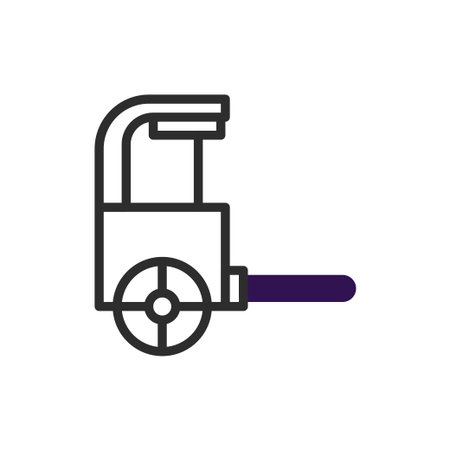 A stylized icon features a cart with a wheel and a prominent handle, suggesting a device for moving or transporting goods. The simple design emphasizes the object's function, reflecting themes ofのイラスト素材
