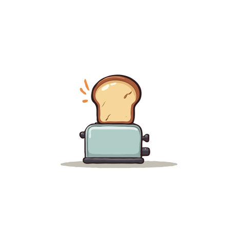 A delightful cartoon illustration showcases a pastel-colored toaster with a slice of golden-brown...