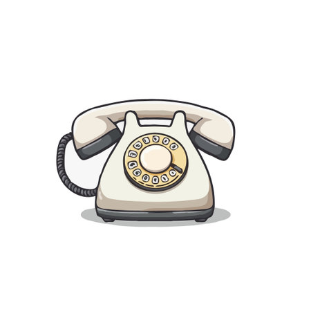 A charming illustration of a rotary phone, embodying an iconic piece of past technology. The cream-colored, vintage aesthetic evokes nostalgia, representing a simpler time of communication throughのイラスト素材