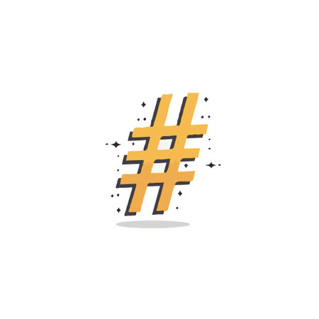 This captivating image features a golden hashtag symbol suspended in a field of stardust, symbolizing trending topics and online social engagement. The stark white background emphasizes the design'sのイラスト素材