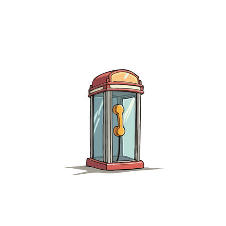 A charming illustration of a vintage phone booth, rendered in a clean, cartoon style. It captures the essence of nostalgia, communication, and retro design through its simple lines, minimal shading,のイラスト素材