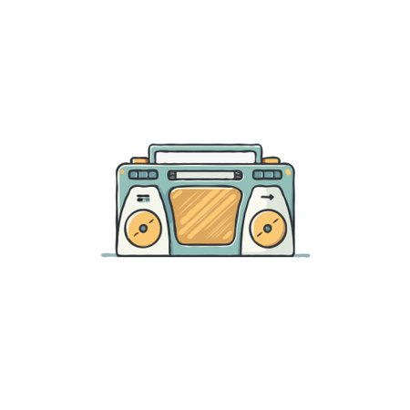 A charming illustration of a classic portable stereo cassette player, often referred to as a boombox. This vintage device evokes a sense of nostalgia, representing the music culture of the 1980s andのイラスト素材