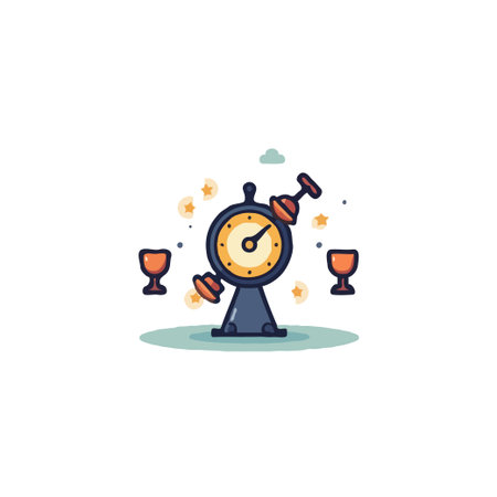 A stylized illustration presents a fortune telling machine with a clock face and indicator, flanked...