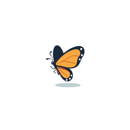 A charming stylized butterfly with distinctive orange and black wings, adorned with subtle white spots. This vector illustration presents a clean, symmetrical design, ideal for various applications.のイラスト素材