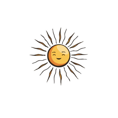This illustration features a smiling sun radiating warmth and happiness. The bright and cheerful design evokes feelings of joy and optimism, ideal for summer themes, children's content, or anyのイラスト素材