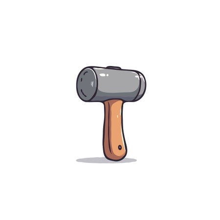 Cartoon depiction of a rubber mallet, focusing on its construction, use in DIY projects, and potential in various industrial applications. The illustration employs simplistic lines and a subduedのイラスト素材