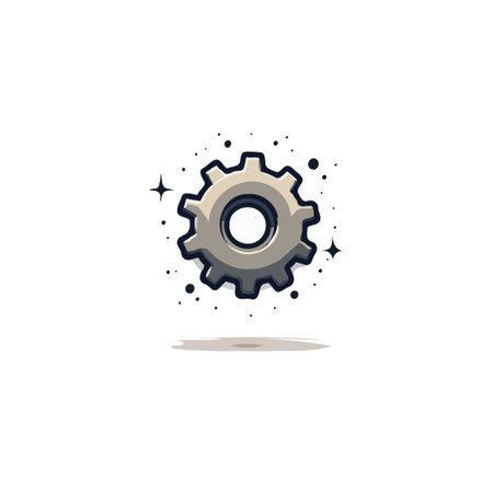 This crisp image presents a clean vector graphic of a gear, accented by stardust, conveying progress, ingenuity, and a hint of the futuristic. Perfectly suitable as an icon or an illustrativeのイラスト素材