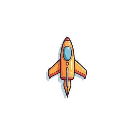 A charming cartoon rocket illustration against a clean white background. This image represents travel, exploration, and technological progress, symbolizing ambition and the drive to reach newのイラスト素材
