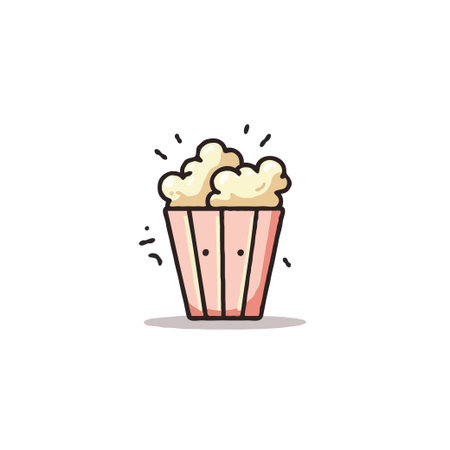 A delightful vector art showcasing popcorn in a striped box, evoking cinema and snack time enjoyment. The clean lines and minimal style make it suitable for various uses.のイラスト素材
