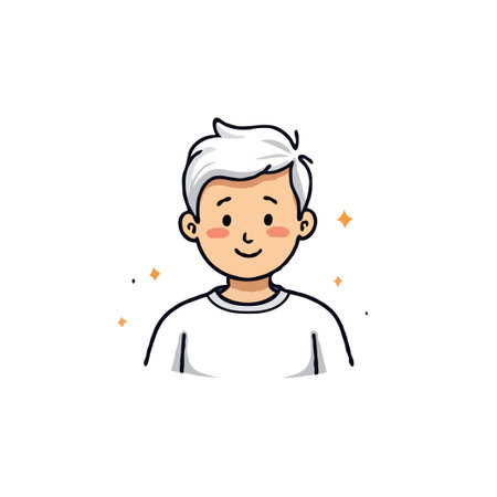 A charming cartoon illustration showcases a young boy with striking silver hair set against a plain background. The design captures a friendly and innocent expression. This artwork portrays aのイラスト素材