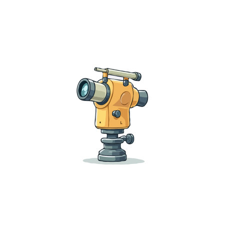 A stylized cartoon illustration of a vintage surveying instrument used for precise measurement. The design emphasizes a retro aesthetic with attention to geometric detail, making it suitable forのイラスト素材