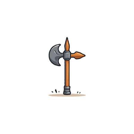 A stylized illustration of a battleax. This graphic design element emphasizes the weapon's distinct components and design. The image is suitable for projects related to medieval history, fantasyのイラスト素材