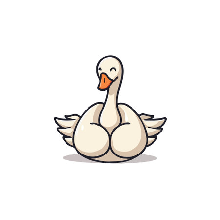 A delightful cartoon swan illustration showcases a charming character with an expression of pure joy and contentment. The swan is depicted with clean lines and a simple color palette, making it aのイラスト素材