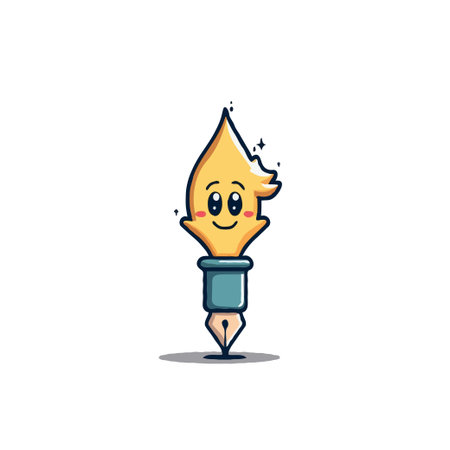 A delightful illustration showcases a cheerful fountain pen character, radiating happiness. The pen, with its friendly face and playful expression, invites viewers to embrace the joy of writing andのイラスト素材