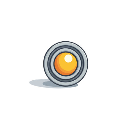 A circular abstract element features a vibrant orange sphere at its core, encased within concentric gray rings. The design evokes a sense of futuristic technology and visual depth, creating anのイラスト素材