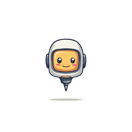 A charming cartoon astronaut character with a writing tool for its body floats against a pure white background. The minimalist illustration features a cute, whimsical design suitable for variousのイラスト素材