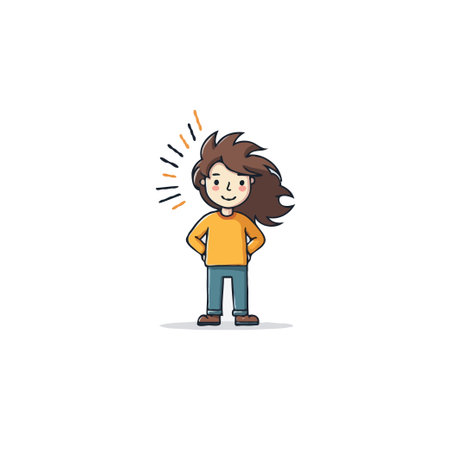 This cartoon illustration features a smiling young person full of happiness. The character exudes...