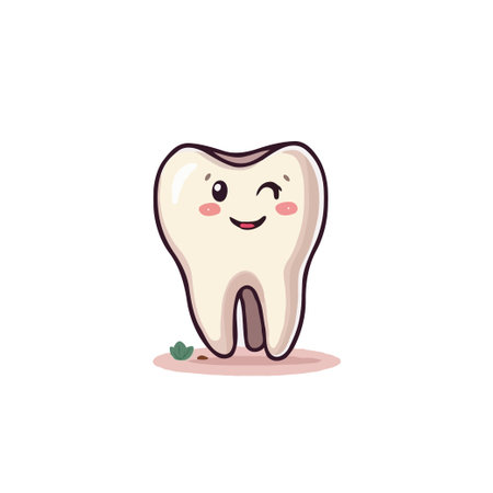 A delightful cartoon of a tooth with a charming wink and a happy smile, this image promotes dental hygiene and oral care in a friendly way. Its cheerful design makes it a perfect fit for children'sのイラスト素材