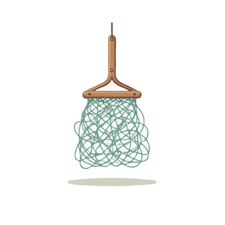 An elegant illustration showcasing a wooden framed net suspended gracefully. The simple color palette and minimalist design make it perfect for backgrounds or graphics that need subtle nautical orのイラスト素材