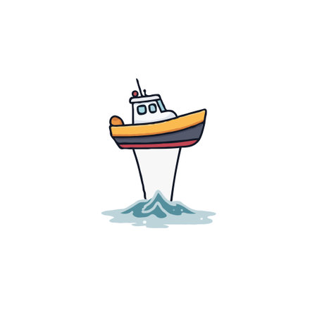 A quirky cartoon depiction of a hydrofoil boat gracefully gliding over the waves. This stylized...