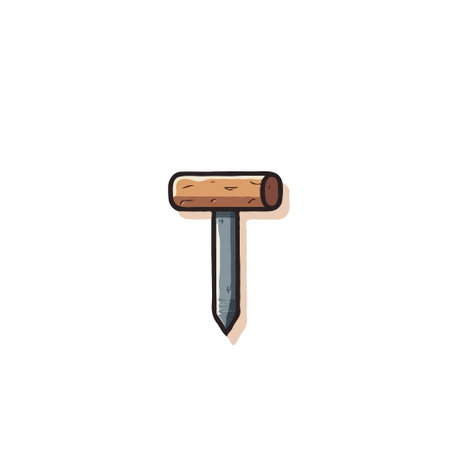 A conceptual illustration depicts a wooden cork used as a nail head, attached to a metal nail. The design highlights the combination of woodworking and construction material, suitable for diy orのイラスト素材