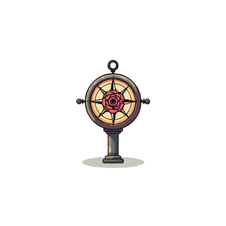 An artistic compass featuring a rose centerpiece offers a unique navigational guide. The piece combines elements of travel, exploration, and floral design, rendering a symbolic illustration. Thisのイラスト素材