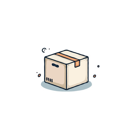 A whimsical cartoon-style illustration features a cardboard box with a charming design. This image evokes feelings of anticipation and joy, and the cartoon aesthetic lends a touch of playfulness toのイラスト素材