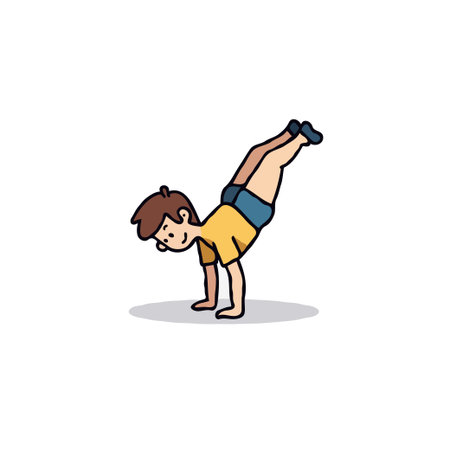 Illustration of a child performing a handstand, showcasing strength, balance, and coordination. It...