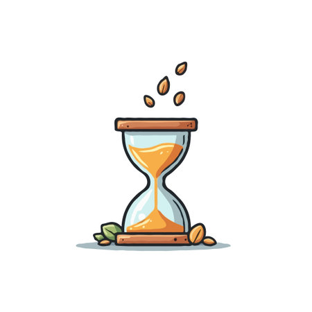An illustration features an hourglass containing a flowing amber-colored liquid, with scattered...