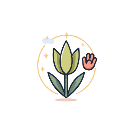 A delicate illustration features a stylized tulip, embodying the essence of spring and nature's gentle renewal. The soft palette and clean lines create a modern, inviting aesthetic perfect forのイラスト素材
