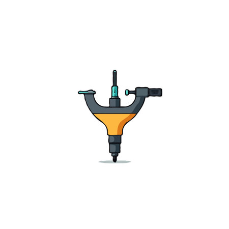A detailed technical illustration of a complex mechanical construction tool, highlighting its intricate design and robust engineering. The drawing showcases the tool's individual components andのイラスト素材