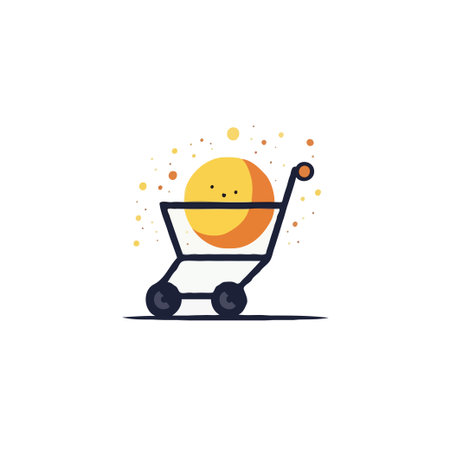 Conceptual rendering of a minimalist shopping cart design, featuring a spherical object placed inside it. The abstract background with small dots suggests a connection to delivery, purchase, or theのイラスト素材