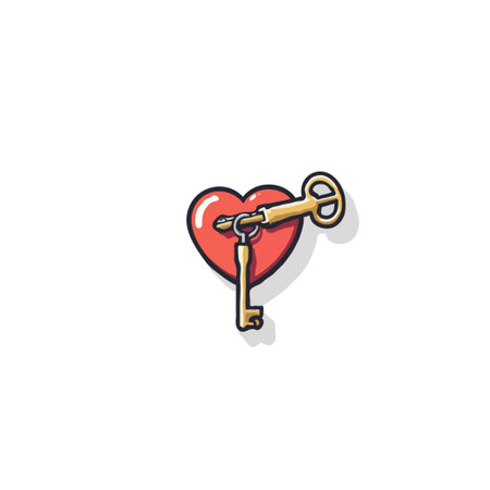 Conceptual image that captures the essence of unlocking love using a key to a heart. It represents affection, compassion, romance, trust, and a shared solution for happy relationships with graphicのイラスト素材