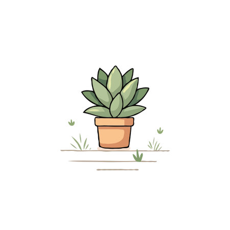 A charming illustration of a succulent plant in a pot, embodying minimalist design. The drawing captures the essence of nature with delicate green hues, perfect for adding a touch of botanicalのイラスト素材