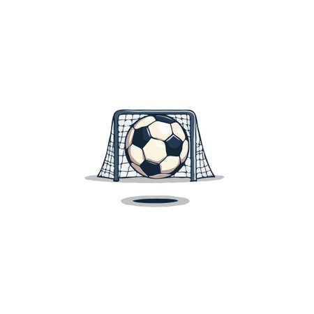 Captivating cartoon illustration showcasing a soccer ball precisely positioned within the goal net, set against a pristine backdrop. The image embodies the thrill of scoring and achieving victory inのイラスト素材