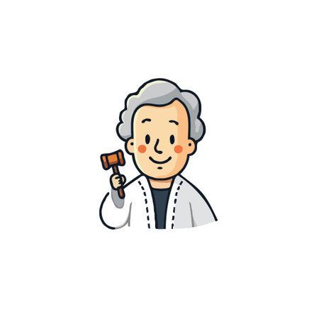 A friendly cartoon image shows a person holding a gavel, representing fairness and legal matters. This engaging image is suitable for illustrating legal concepts or as a symbol for justice andのイラスト素材